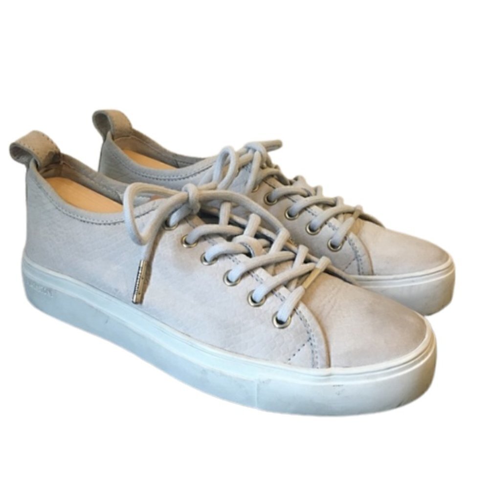 𝅺BLACKSTONE Cream Croc Embossed Leather Sneakers